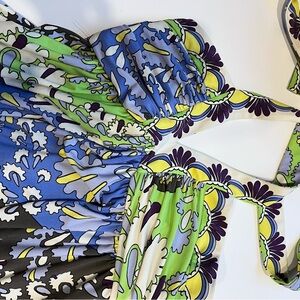 BCBGMaxAzria Green and Purple Floral Dress